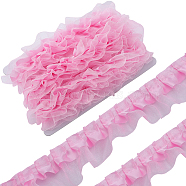 10M 2-Layer Polyester Pleated Lace Trim Ribbon, Organza Trimming, for DIY Decorative Clothes, Pink, 1-5/8 inch(40mm), about 10.94 Yards(10m)/Card(DIY-GF0008-89B)