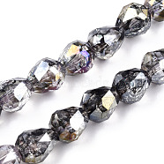 Transparent Electroplate Glass Beads Strands, AB Color Plated, Faceted, Teardrop, Gray, 10.5x10mm, Hole: 1.2mm, about 33pcs/strand, 13.78 inch(35cm)(EGLA-N006-079A)