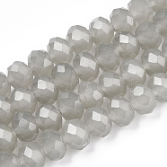 Glass Beads Strands, Imitation Jade, Faceted, Rondelle, Silver, 4x3mm, Hole: 0.4mm, about 123~127pcs/strand, 16.5~16.9 inch(42~43cm)(EGLA-A034-J4mm-D10)