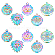 4Pcs 2 Style 304 Stainless Steel Pendant Enamel Settings, 6Pcs 3 Style 304 Stainless Steel Pendant Rhinestone Settings, Rainbow Color,  Mixed Shapes, 18.5~21x15.5~20x1.5~2.5mm, hole: 1.4~2mm, 2pcs/style(STAS-DC0007-50)