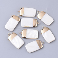Electroplate Freshwater Shell Pendants, for DIY Jewelry Making, with Top Golden Plated Brass Loops and Half Drilled, Rectangle, Seashell Color, 28.5x14.5x4mm, Hole: 0.8~1.8mm(SHEL-S276-62B)