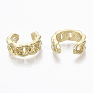 Brass Cuff Earrings, Curb Chain, Nickel Free, Real 18K Gold Plated, 12x6mm(EJEW-R114-012G-NF)