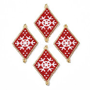 MIYUKI & TOHO Japanese Seed Beads, Handmade Links, Rhombus with Snowflake Loom Pattern, FireBrick, 42.5x26x2mm, Hole: 1.5mm(SEED-Q037-017)