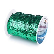 Plastic Paillette Elastic Beads, Sequins Beads, Ornament Accessories, 3 Rows Paillette Roll, Flat Round, Green, 25x1.5mm, 10m/roll(PVC-OC0001-01G)