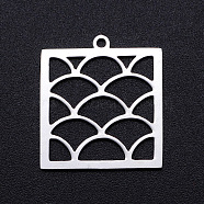 201 Stainless Steel Pendants, Filigree Joiners Findings, Laser Cut, Square with Spindrift, Stainless Steel Color, 22x20x1mm, Hole: 1.4mm(STAS-S105-JN903-1)