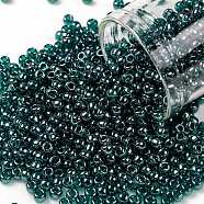 TOHO Round Seed Beads, Japanese Seed Beads, (108BD) Transparent Luster Teal, 8/0, 3mm, Hole: 1mm, about 10000pcs/pound(SEED-TR08-0108BD)