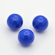 No Hole Spray Painted Brass Round Ball Chime Beads, Fit Cage Pendants, Royal Blue, 14mm(KKB-J003-08)