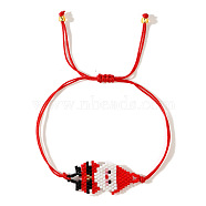 Christmas Cute Cartoon Character Miyuki Handmade Beaded Braided Adjustable Link Bracelets, Santa Claus, 11 inch(28cm)(VV0401-4)