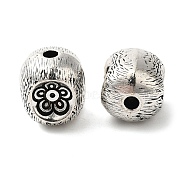 Tibetan Style Alloy Beads, Column with Flower, Antique Silver, 13x11mm, Hole: 3mm(FIND-Z059-15AS-01)