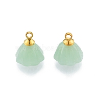 Glass Charms, with Golden Tone Brass Findings, Lotus Pods, Dark Sea Green, 11x11mm, Hole: 1.6mm(PALLOY-P285-31G-01)