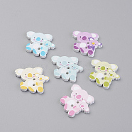 2-Hole Printed Wooden Buttons, Dyed, Koala, Mixed Color, 23.5x25x2mm, Hole: 1.5mm(X-WOOD-S037-020)