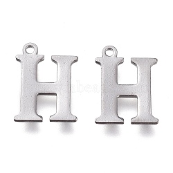 304 Stainless Steel Charms, Laser Cut, Alphabet, Stainless Steel Color, Letter.H, 12x9x0.8mm, Hole: 1mm(STAS-H112-H-P)