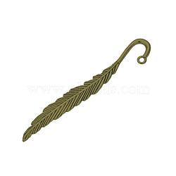 Tibetan Style Alloy Bookmark Findings, Feather, Cadmium Free & Lead Free, Antique Bronze, 79x13x2.5mm, Hole: 2mm, about 210pcs/1000g(TIBEP-Q075-08AB-LF)