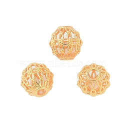 925 Sterling Silver Beads, Hollow, Round, Real 18K Gold Plated, 7.5x6.5mm, Hole: 1.8mm(STER-P060-24G)