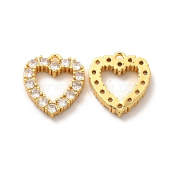 Brass Micro Pave Clear Cubic Zirconia Pendants, Long-Lasting Plated, Cadmium Free & Lead Free, Heart Charm, Real 18K Gold Plated, 16x14.5x3mm, Hole: 1.6x1.8mm(KK-M238-02G)