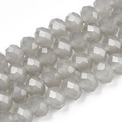 Glass Beads Strands, Imitation Jade, Faceted, Rondelle, Silver, 4x3mm, Hole: 0.4mm, about 113~115pcs/strand, 41~42cm(EGLA-A034-J4mm-D10)