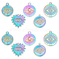 4Pcs 2 Style 304 Stainless Steel Pendant Enamel Settings, 6Pcs 3 Style 304 Stainless Steel Pendant Rhinestone Settings, Rainbow Color,  Mixed Shapes, 18.5~21x15.5~20x1.5~2.5mm, hole: 1.4~2mm, 2pcs/style(STAS-DC0007-50)