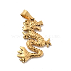 Vacuum Plating 201 Stainless Steel Pendants, Dragon Charms, Golden, 37x28.5x3mm, Hole: 9x4mm(X-STAS-K250-19)