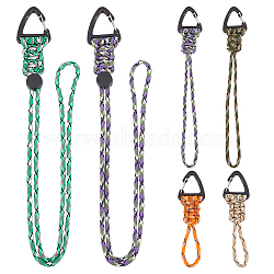 6Pcs 6 Styles Umbrella Cord Line Rope Keychain Carabiner, Braided Lanyard Heavy Duty Clip for Key, Mixed Color, 123~460x33.5x9.5mm, 1pc/style(AJEW-NB0003-53)