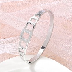 304 Stainless Steel Hinged Bangles for Women, Frosted, Stainless Steel Color, Inner Diameter: 2x2-3/8 inch(5x6cm)(BJEW-A011-17P)