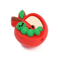 Graduation Season Theme Silicone Beads, Apple, Red, 22.5x18.5x15.5mm, Hole: 2.5mm(SIL-V002-09C)