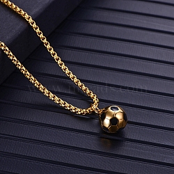 Titanium Steel Enamel Football Pendant Necklace with Box Chains, Golden, 23.62 inch(60cm)(PW-WG87622-01)