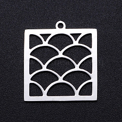 201 Stainless Steel Pendants, Filigree Joiners Findings, Laser Cut, Square with Spindrift, Stainless Steel Color, 22x20x1mm, Hole: 1.4mm(STAS-S105-JN903-1)