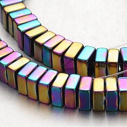 Electroplate Non-magnetic Synthetic Hematite Bead Strands, Square Heishi Beads, Multi-color Plated, 6x6x3mm, Hole: 1mm, about 136pcs/strand, 15.7 inch(G-F300-20A-02)