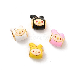 Alloy Enamel European Beads, Large Hole Beads, Lead Free & Cadmium Free, Matter Gold Color, Rabbit, Mixed Color, 14x12x10mm, Hole: 5mm(ENAM-K067-078MG)