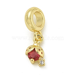 Rack Plating Brass Pave Red Cubic Zirconia Strawberry European Dangle Charms, Fruit Large Hole Pendants, Lead Free & Cadmium Free, Long-Lasting Plated, Real 18K Gold Plated, 10.5x7x3.5mm, Hole: 4.6mm(KK-Z067-49G)