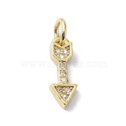 Brass Micro Pave Claer Cubic Zirconia Charms, with Jump Ring, Arrow, Real 18K Gold Plated, 14x4.5x2mm, Hole: 3mm(KK-H475-48G)