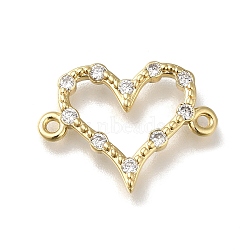 Rack Plating Brass Pave Clear Cubic Zirconia Heart Links Connector Charms, Long-Lasting Plated, Lead Free & Cadmium Free, Real 18K Gold Plated, 16.5x22x2.5mm, Hole: 1.4mm(KK-K373-11A-G)