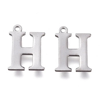 304 Stainless Steel Charms, Laser Cut, Alphabet, Stainless Steel Color, Letter.H, 12x9x0.8mm, Hole: 1mm