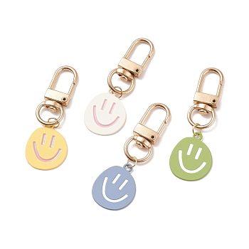 Spray Painted Alloy Smiling Face Pendant Decorations, with Swivel Snap Clasp, for Keychain, Purse, Backpack Ornament, Mixed Color, 59mm