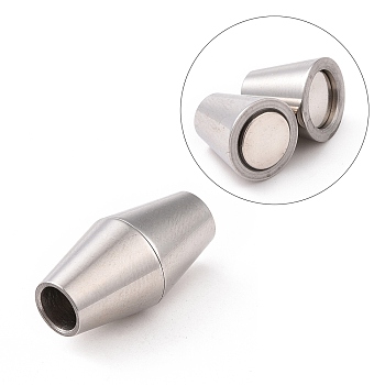 304 Stainless Steel Magnetic Clasps with Glue-in Ends, Bicone, Stainless Steel Color, 17x9mm, Hole: 4mm