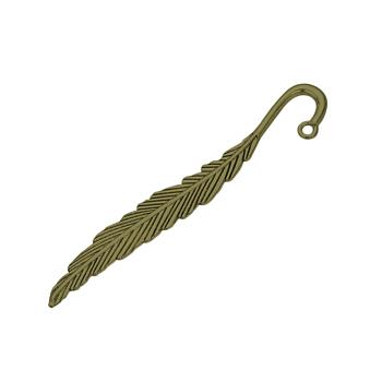 Tibetan Style Alloy Bookmark Findings, Feather, Cadmium Free & Lead Free, Antique Bronze, 79x13x2.5mm, Hole: 2mm, about 210pcs/1000g