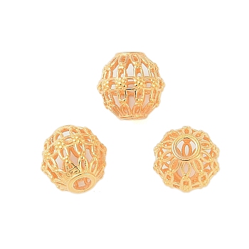 925 Sterling Silver Beads, Hollow, Round, Real 18K Gold Plated, 7.5x6.5mm, Hole: 1.8mm