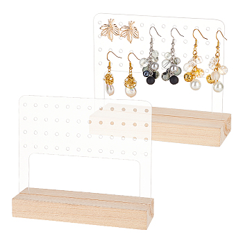 Transparent Acrylic Earring Diaplay Stands, Earring Organizer Holder with Wooden Base, Rectangle Pattern, 11.95x5x10.5cm
