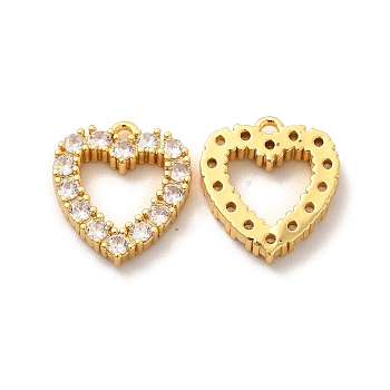 Brass Micro Pave Clear Cubic Zirconia Pendants, Long-Lasting Plated, Cadmium Free & Lead Free, Heart Charm, Real 18K Gold Plated, 16x14.5x3mm, Hole: 1.6x1.8mm