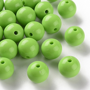Opaque Acrylic Beads, Round, Lawn Green, 16x15mm, Hole: 2.8mm, about 220pcs/500g