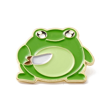 Frog Enamel Pin, Animal Alloy Badge for Backpack Clothes, Golden, Green, 21x28x2mm, Pin: 1mm