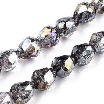 Transparent Electroplate Glass Beads Strands, AB Color Plated, Faceted, Teardrop, Gray, 10.5x10mm, Hole: 1.2mm, about 33pcs/strand, 13.78 inch(35cm)