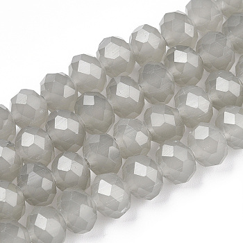 Glass Beads Strands, Imitation Jade, Faceted, Rondelle, Silver, 4x3mm, Hole: 0.4mm, about 123~127pcs/strand, 16.5~16.9 inch(42~43cm)
