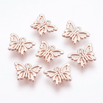 Alloy Butterfly Charms, Long-Lasting Plated, Rose Gold, 11x15x3mm, Hole: 1mm