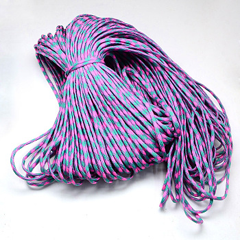 7 Inner Cores Polyester & Spandex Cord Ropes, with Patterns, for Rope Bracelets & Shoe Lace Cord Making, Hot Pink, 4mm