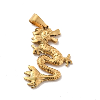 Vacuum Plating 201 Stainless Steel Pendants, Dragon Charms, Golden, 37x28.5x3mm, Hole: 9x4mm