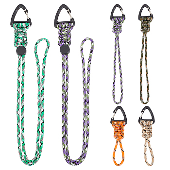 6Pcs 6 Styles Umbrella Cord Line Rope Keychain Carabiner, Braided Lanyard Heavy Duty Clip for Key, Mixed Color, 123~460x33.5x9.5mm, 1pc/style