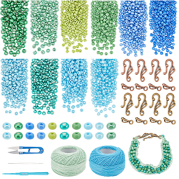 DIY Braided Bead Bracelet Making Kit, Including Glass Seed Beads, Scissors, Tibetan Style Hook and Eye Clasps, Cotton Yarn, Mixed Color