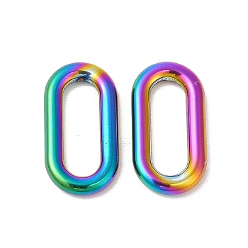 Ion Plating(IP) 304 Stainless Steel Linking Rings, Oval, Rainbow Color, 19x10x2.5mm, Inner Diameter: 14x5mm