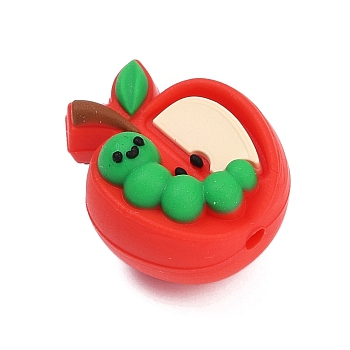 Graduation Season Theme Silicone Beads, Apple, Red, 22.5x18.5x15.5mm, Hole: 2.5mm